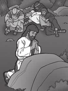 Jesus gick en bit till, sedan böjde han knä och bad. Han visste hur svårt det skulle bli för honom. Jesus skulle dö på ett kors för vår skull.