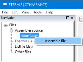 välj Assemble File alternativt: Från Menyn väljer du Tools Assemble, ett dialogfönster låter dig nu välja den fil du vill assemblera.