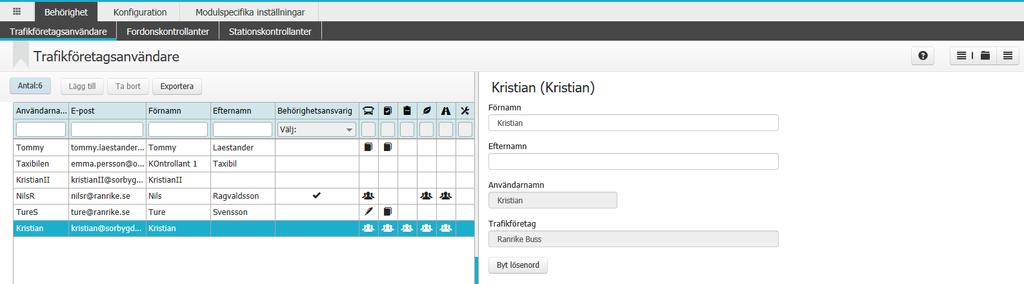 Klicka på Byt lösenord Här kan man se andra användare och dess kontaktuppgifter; dock kan man aldrig se andra personers lösenord.
