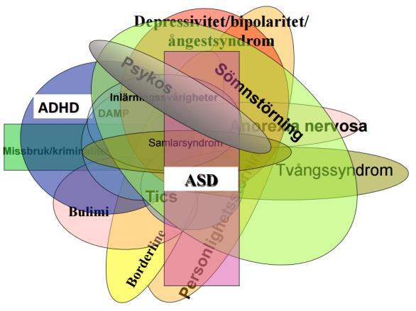 Autismspektrumstörning Intellektuell funktionsnedsättning Social ångest Paniksyndrom Generaliserat ångestsyndrom Specifik fobi Generaliserat ångestsyndrom Akut stressyndrom