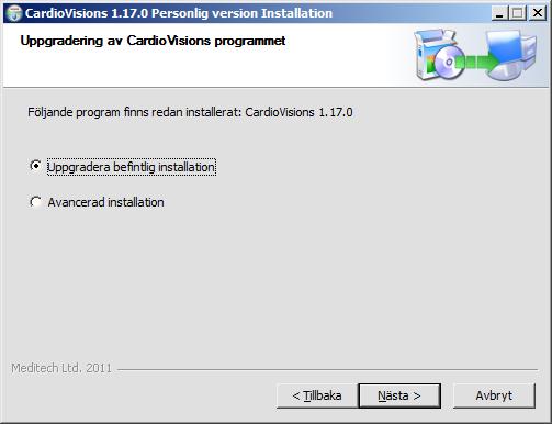 1.7 Uppgradering av befintlig installation 1.7.1 Personal Edition Om CardioVisions Personal Edition finns installerad sedan tidigare så måste CardioVision programmet avslutas innan uppgraderingen kan utföras.