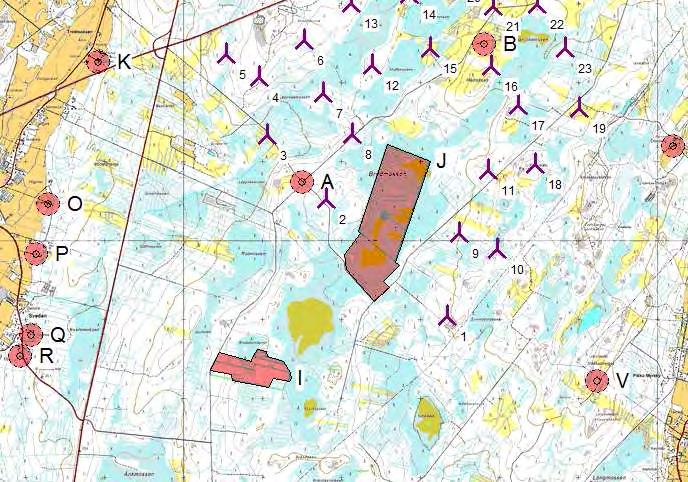 Project: Böle / Pjelax DECIBEL - Main Result Calculation: Böle V126 x 23 x HH137 105,9 db) Noise calculation model: ISO 9613-2 General Wind speed: 8,0 m/s Ground attenuation: General, Ground factor: