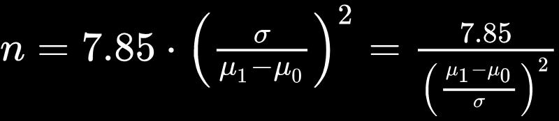 Antalet nödvändiga försök, α= 0.05 och β= 0.