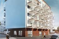 Nybyggnad av flerbostadshus i Hässelby strand Brf Mälarterassen 8-våningshus med 161 lägenheter, källarvåning och tre butikslokaler i bottenplan, mitt i Hässelby Strands centrum.