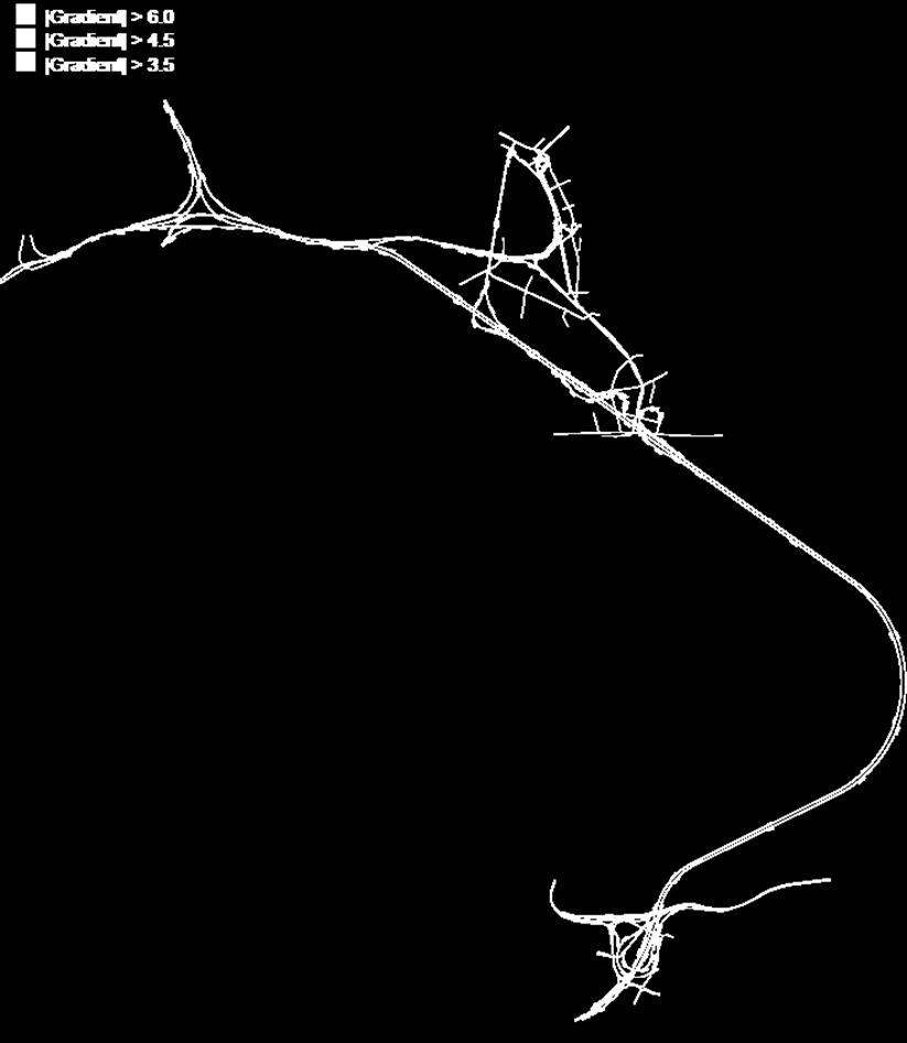 Figur 5. Lutningar (%) 2.5 Huvudtunnlar Trafik 2.5.1 Trafikflöden Huvudtunneln Trafikflödena för huvudtunneln klaras med få undantag där flaskhalsar eller viss köbildning genereras.