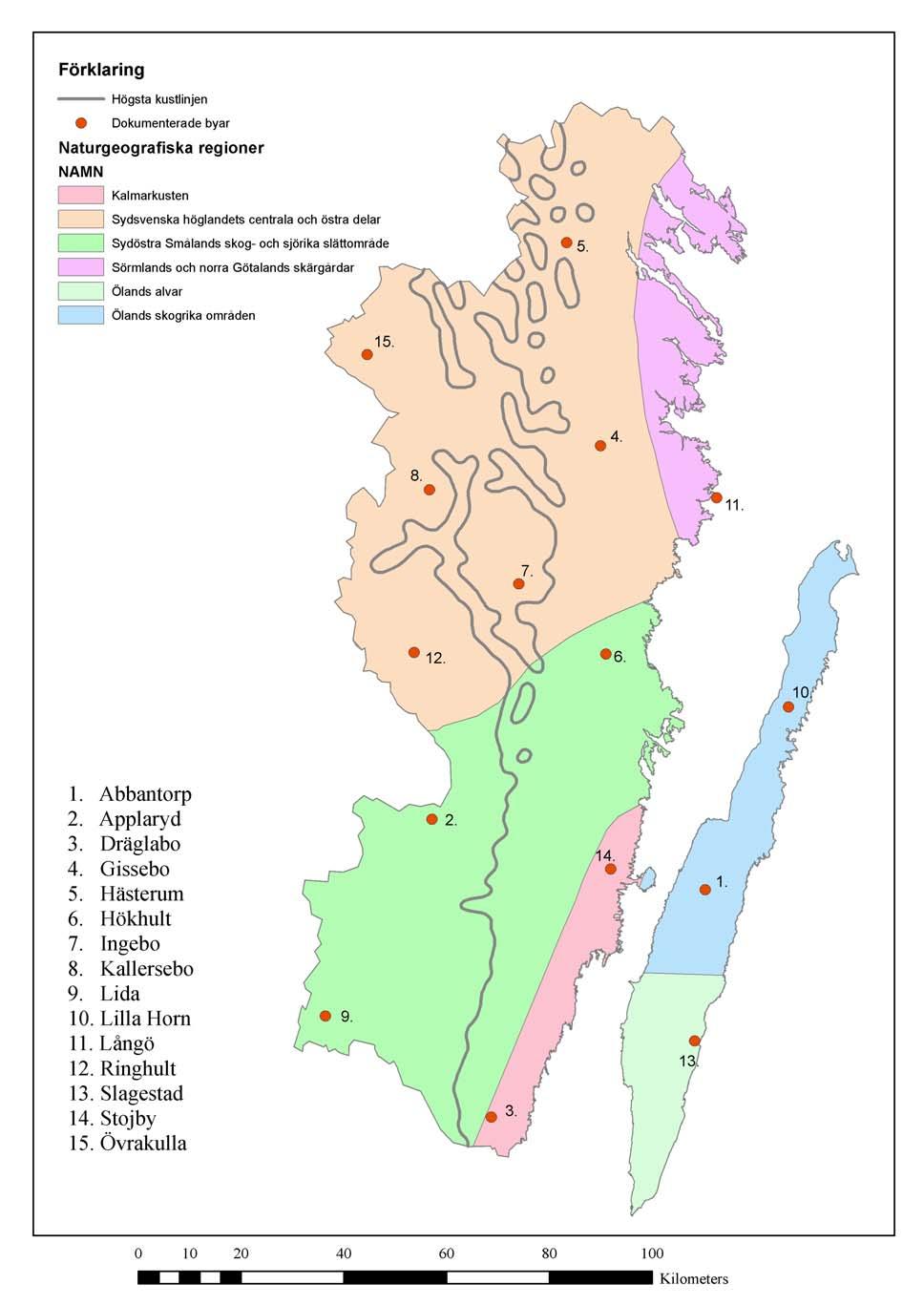 Bilaga 1. Karta över placeringen av de byar som ingår i undersökningen.