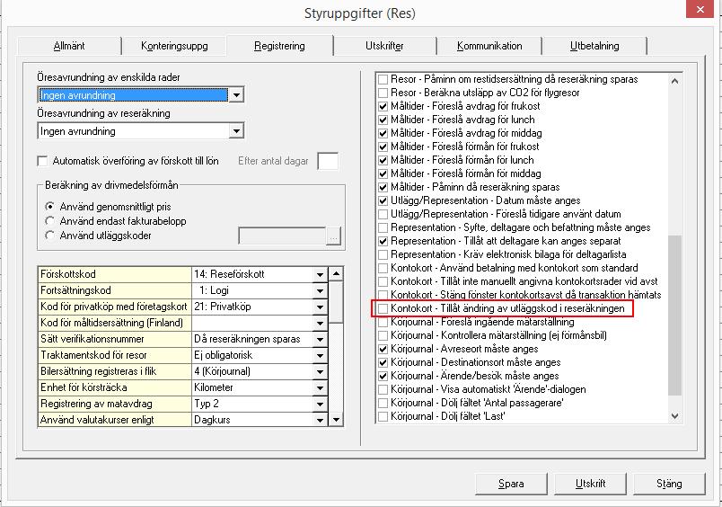 FLEX Reseräkning Användarmeddelande (maj 2015) 8 Kontokort Tillåt ändring av utläggskod i reseräkningen Från och med version 15.