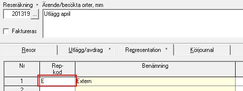 Genom att aktivera denna inställning kommer fältet Utl-kod under fliken Utlägg och fältet Rep-kod under Representation att vara upplåsta för avstämda