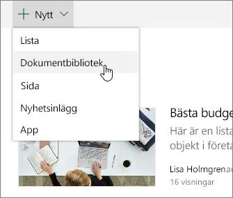 (Om du väljer en gruppwebbplats skapas också en Office 365-grupp.) Lägga till en sida Välj + Nytt > Sida på den nya webbplatsen, namnge sidan och välj sedan Publicera.