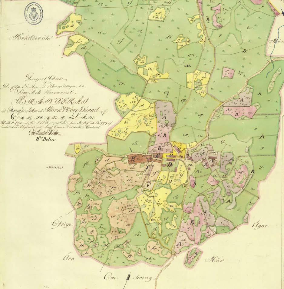Bränderås, utdrag ur kartan för storskifte 1798.