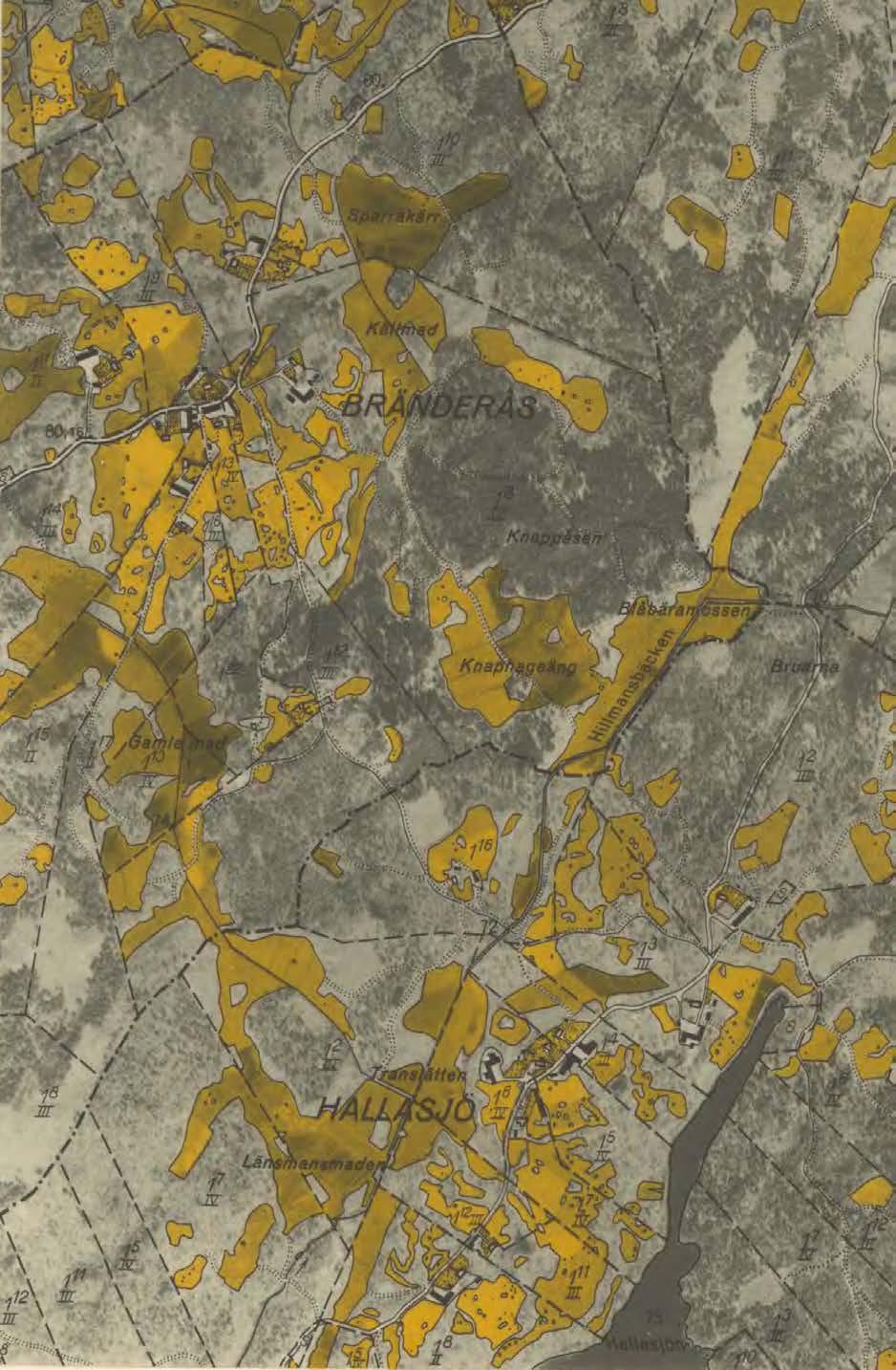 KARTOR Ekonomisk karta Bränderås och Hallasjö 1942.