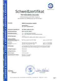 Svetskvalificering enligt EN 1190-1 Kvalitetskrav enligt DIN EN ISO 3834-2 Leverans Med