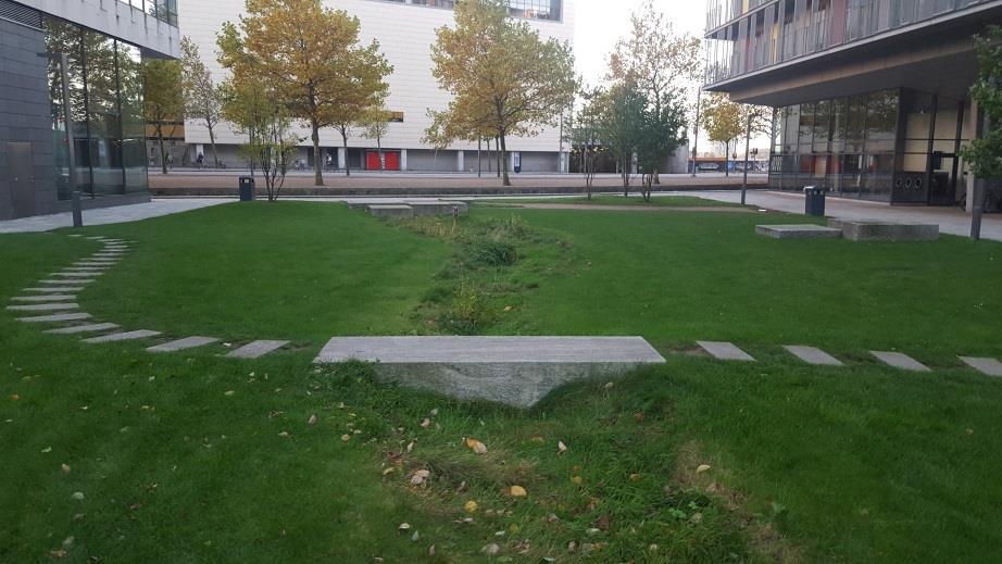 Figur 14. Exempelbild på ett mjukt skålat svackdike i Köpenhamn.