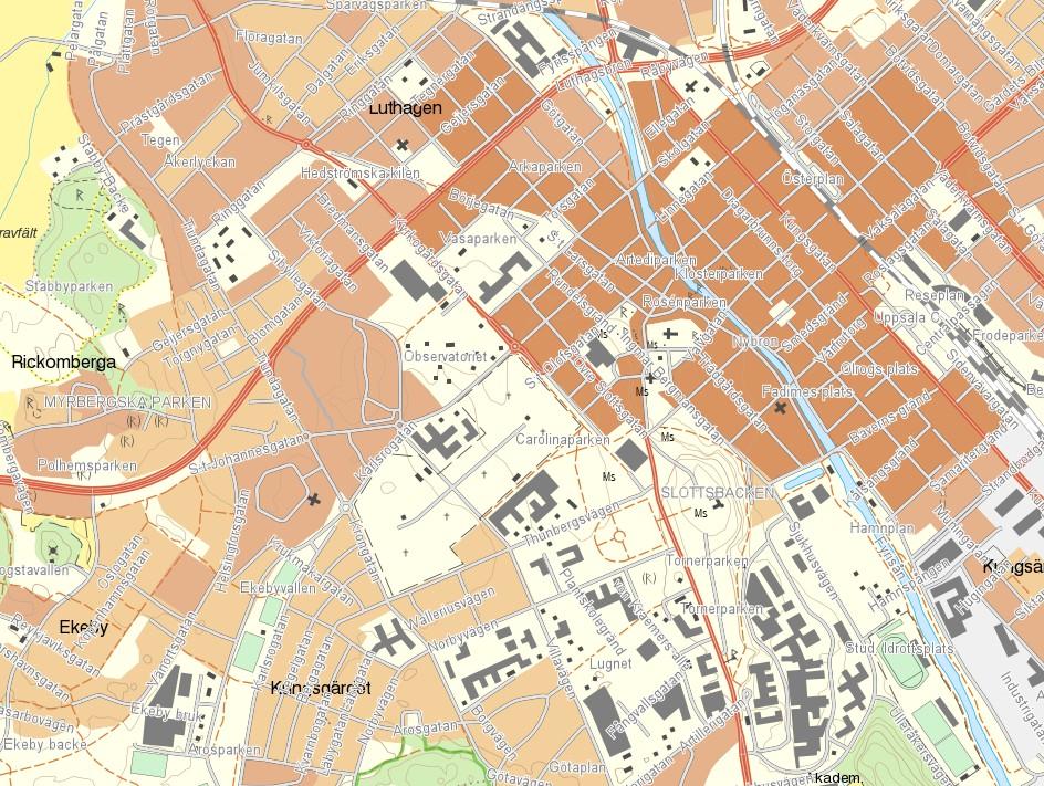 Röd cirkel i vänstra kartbilden visar planområdets läge i staden. Till höger illustreras ungefärlig avgränsning för planområdet. Areal Planområdet är ca 3 hektar.