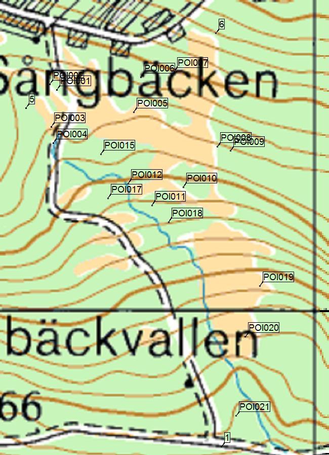 Översikt koordinater för naturvärden i delområde B.