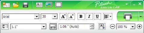 Så här använder du P-touch Editor Lite (endast Windows ) Layoutfönster 1 2 1 Kommandoverktygsfält Ikon Visar fönstret där du skapar nya etiketter.