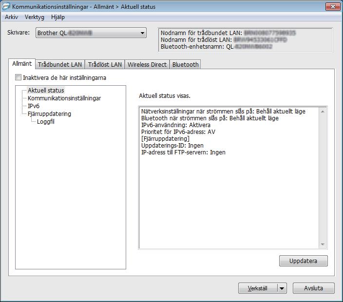 Ändra inställningarna för etikettskrivaren Kommunikationsinställningar för Windows 4 Använd [Kommunikationsinställningar] i Verktyg för skrivarinställning till att specificera eller ändra skrivarens