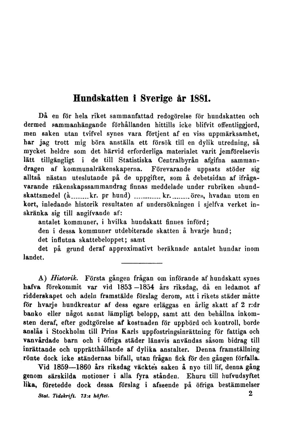 Hundskatten i Sverige år 1881.
