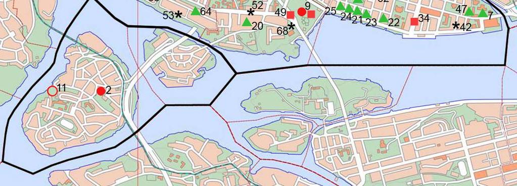 Befintlig belysning behöver kompletteras Siffrorna hänvisar till karta i Parkplan Del 1 sid 12 och 14