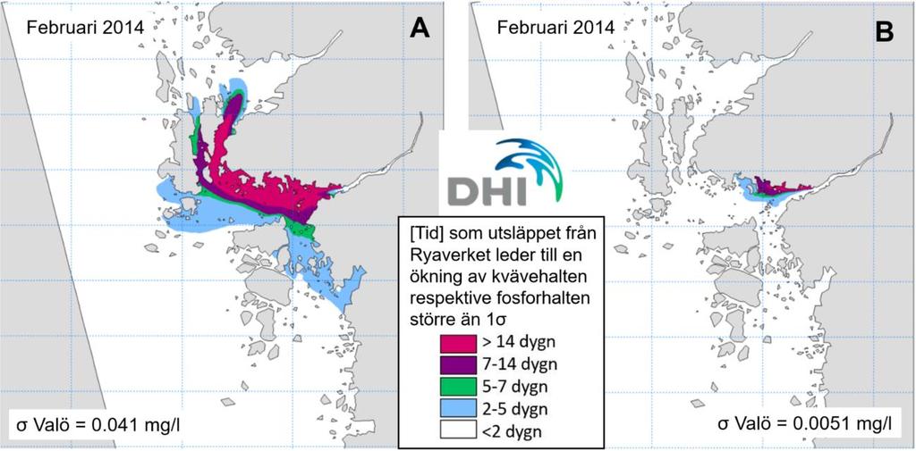 Figur 4-5 nedan visar Ryaverkets största utbredningsområde under februari månad.