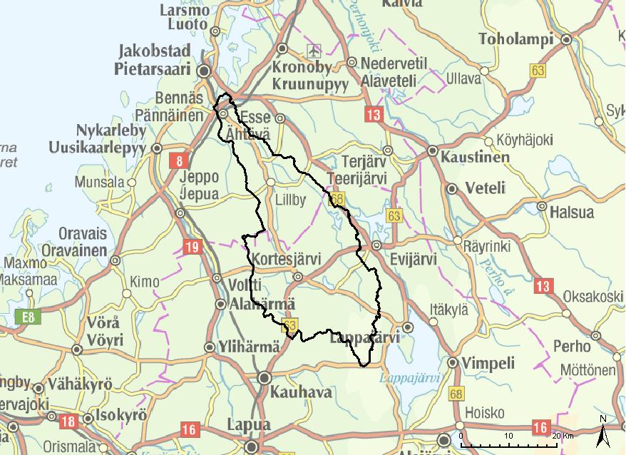 Bild 2. Läget för Purmo ås avrinningsområde.