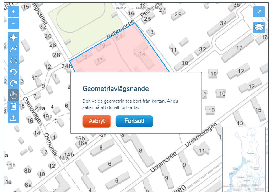 Geometrins integritet kontrolleras vid uppladdning av geometrifiler: Geometri av typ Polygon som skär sig själv är inte tillåtna.