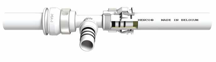 och dricksvatten HENCO Vision push-kopplingar kan användas för både tappvatten- och värmesystem.