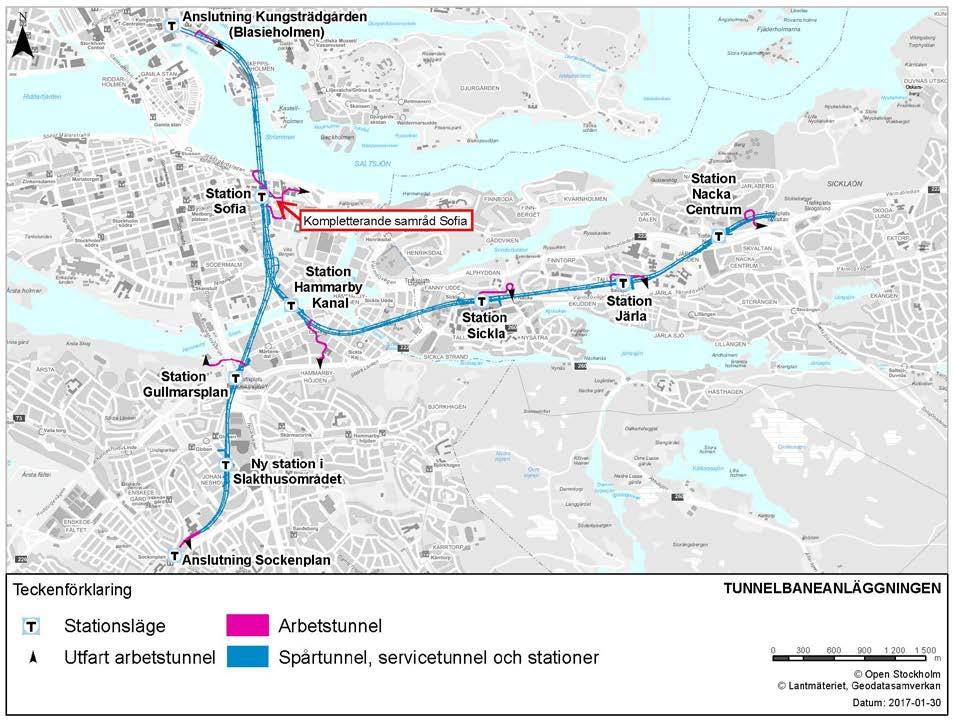 Det område som detta samråd berör är markerat i översiktskarta figur 1. Övriga delar av tunnelbaneanläggningen kvarstår huvudsakligen i enlighet med redovisning i föregående samråd under nov dec 2016.