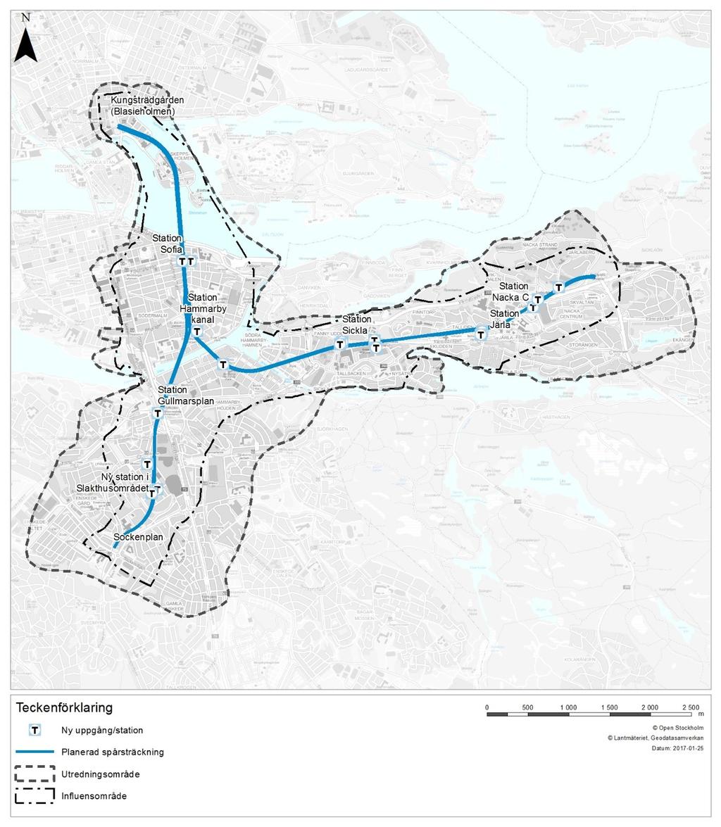 3.2 Miljöprövning För tillståndsprövning av bortledning av grundvatten har ett så kallat utredningsområde definierats, se figur 2.