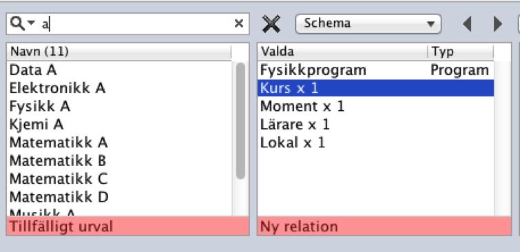 Det kan gå till så här: Man väljer ett bokningsläge, t ex Schema och sedan objekt i objektlistan precis som vanligt.