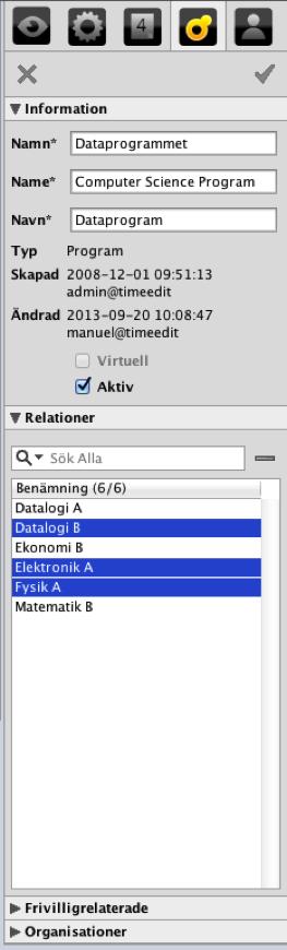 Man kan välja flera relationer i taget genom CTRL/CMD+markera. I det här fallet vill man skapa specifika relationer mellan en lokal och flera sorters utrustning.