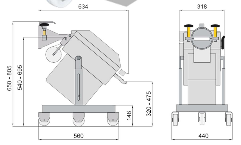 Dimension B x D x H mm 440 x 634 x 650-805 Anslutningshöjd (centrum av hål- mm 540-695 Portioneringens tvärsnitt (26 x 110)
