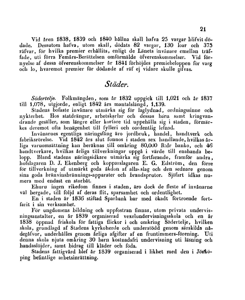 Vid åren 1838, 1839 och 1840 hållna skall hafva 25 vargar blifvit dödade.