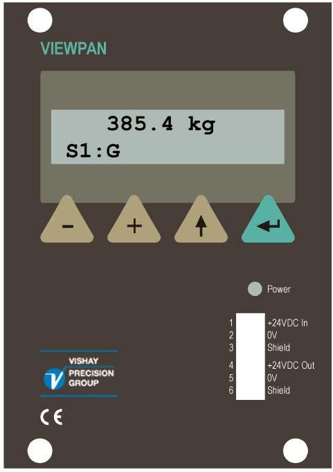 G4 Flerkanaligt Vägningsinstrument Servicepanel Allmänt Servicepanelen VIEWPAN har en tvåradig, bakgrundsbelyst LCD-display och fyra funktionstangenter.