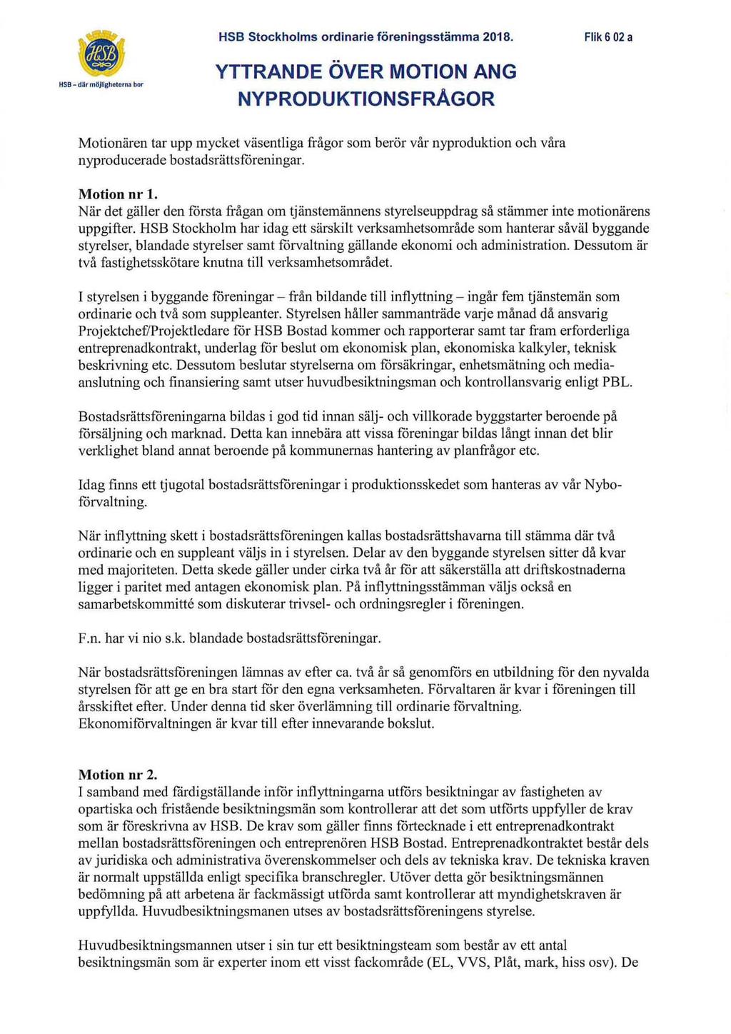 HSB Stockholms ordinarie föreningsstämma 2018.