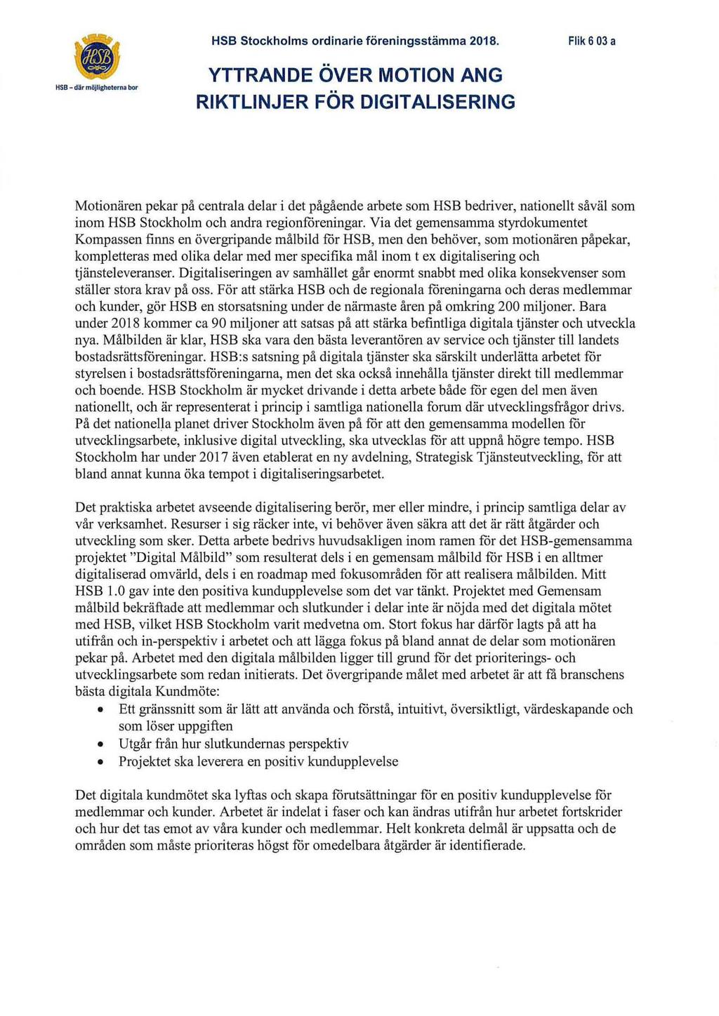 HSB Stockholms ordinarie föreningsstämma 2018. Flik 6 03 a HSB - därmlijljgflelern.