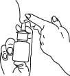 Användning: 1. Snyt dig försiktigt för att rensa näsborrarna. 2. Ta av och spara skyddshatt och säkerhetsklämma. Håll flaskan som visades tidigare. 3. Rengör sprayspetsen.