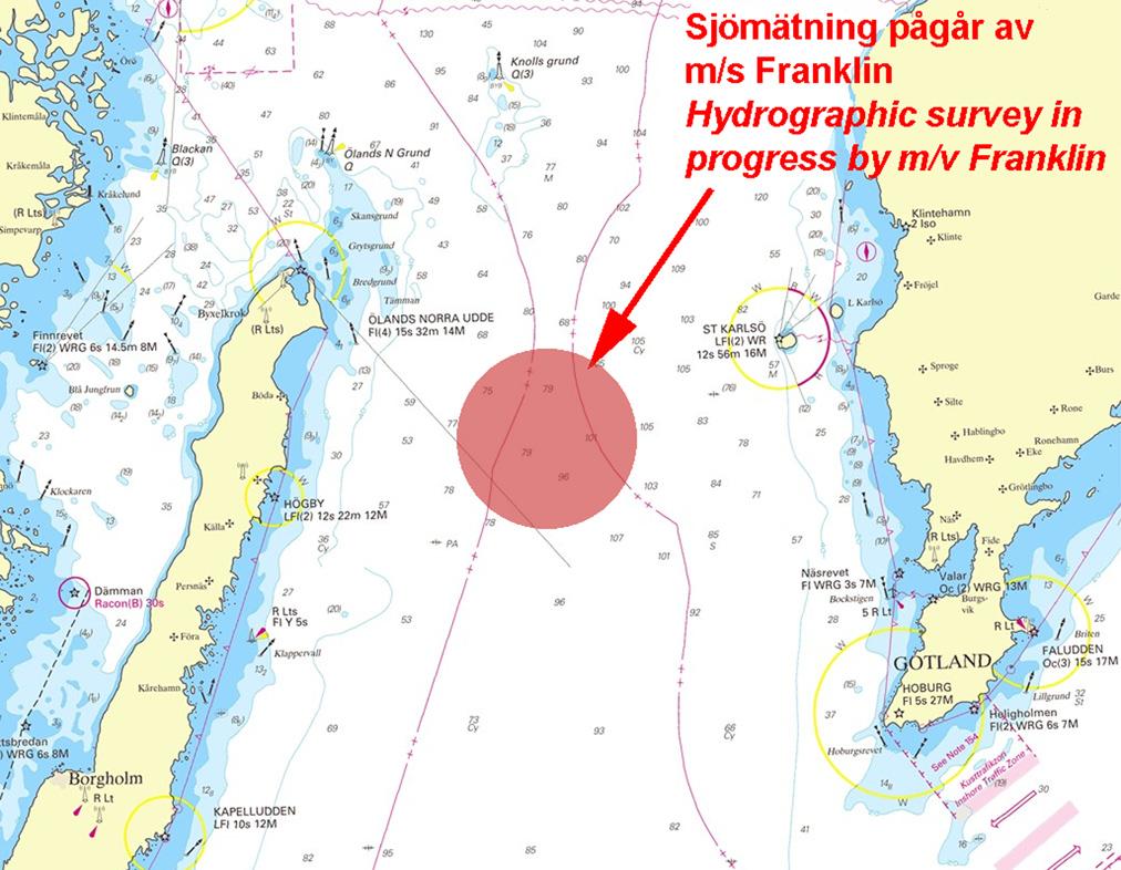 13 Nr 219 * 5060 (T) Sjökort/Chart: 6, 81, ny7 Sverige. Mellersta Östersjön. Mellan Öland - Gotland. Sjömätning av m/s Franklin.