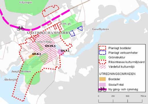 Framtida markanvändning i Gästrike-Hammarby Ortsanalys Gästrike-Hammarby 97 Bostäder (B) Tillgången på planlagd mark för bostäder är god. I Gästrike- Hammarby finns sex byggbara områden.