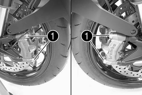 15 HJUL, DÄCK 116 15.1 Demontera framhjulet Förarbete Lyft upp motorcykeln med lyftanordningen baktill. ( s 90) Lyft upp motorcykeln med lyftanordningen framtill.