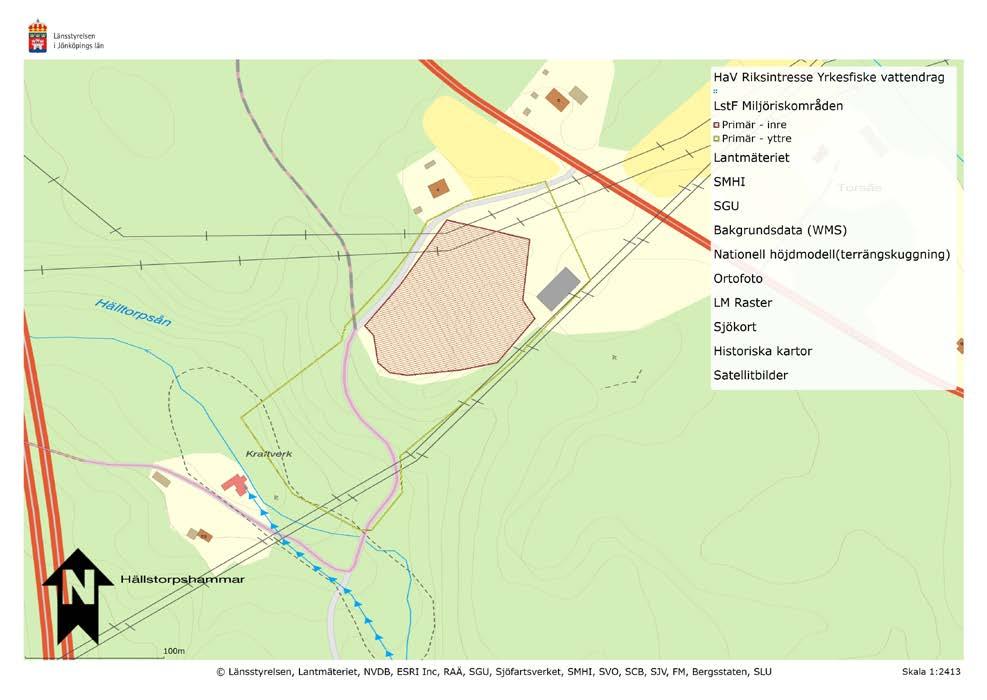 Miljöriskområdets egenskaper Inre zon 0,94 ha Total area 2,8 ha Strax S om Jönköping