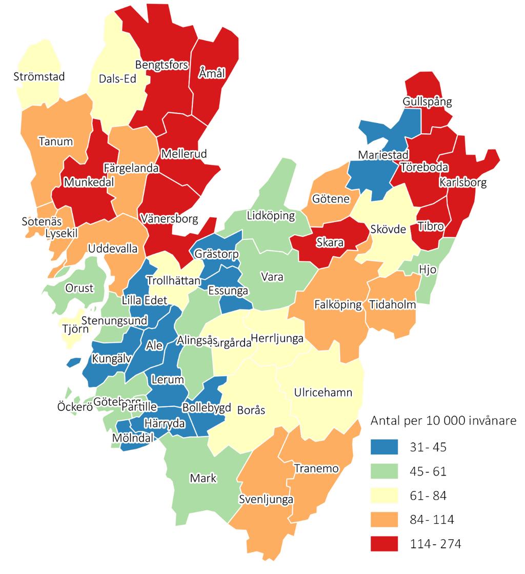 Antal kommunmottagna 2016 per 10 000 invånare i