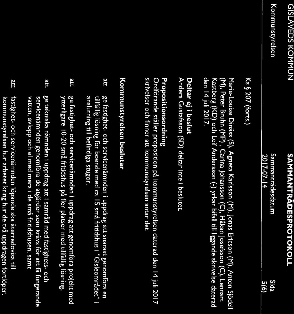GISLAVEDS KOMMUN SAMMANTRÄDESPROTOKOLL 2017-07-14 5(6) Ks 207 (forts.