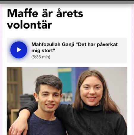 Pris som årets volontär Mahfozullah Ganki, Maffe, blev i december vald till årets volontär utav Volontärbyrån.