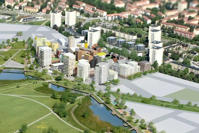 Årstafältet Illustration: White arkitekter På Årstafältet planeras ett nytt område med 6 000 nya lägenheter för 15 000 invånare.