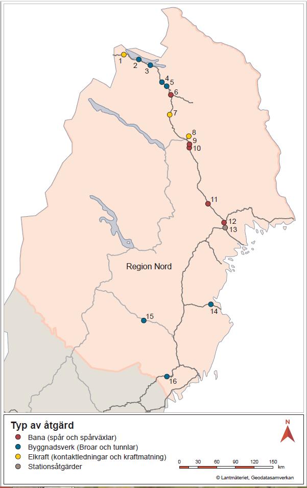 Åtgärder i region Nord Större reinvesteringar (>10 mnkr) samt