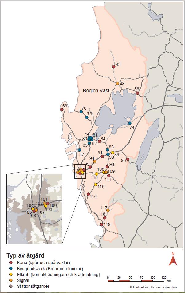 Åtgärder i region Väst Större reinvesteringar (>10 mnkr) samt