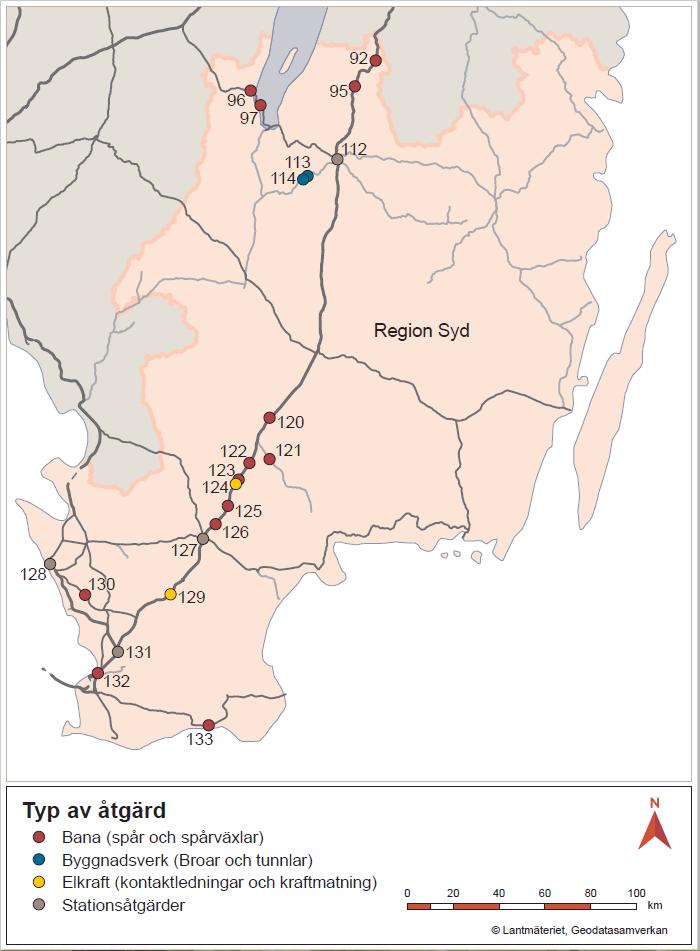 Åtgärder i region Syd Större reinvesteringar (>10 mnkr) samt