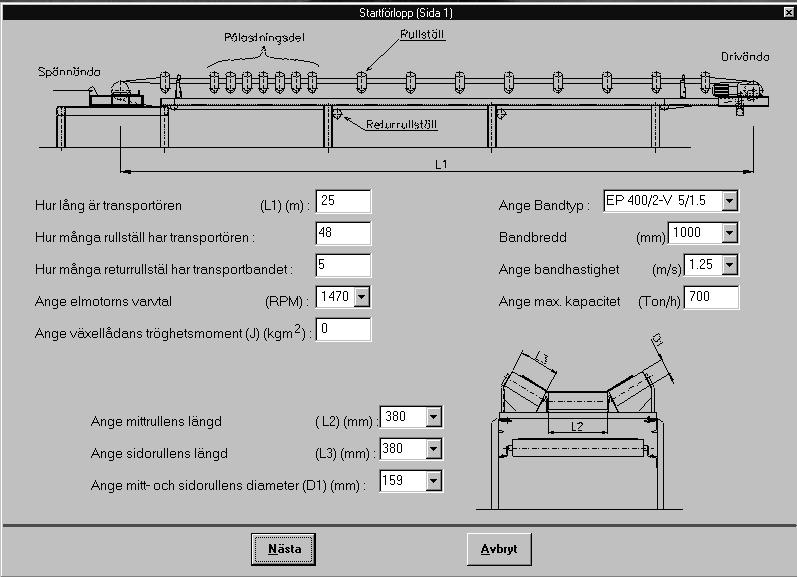 20. Fig. 34 För att bestämma transportörens accelerationstid, klicka på Startförlopp.