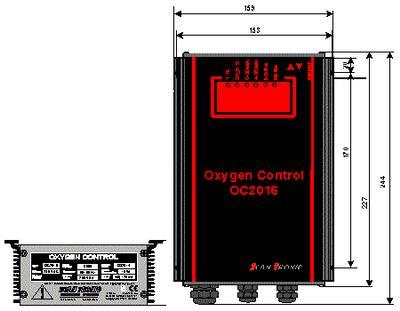 3.2 Mätförstärkaren Oxygen Control OC 2016, figur 2. Visning: 1,0% - 20,9 % O2 Visas på en tre-siffrig display.